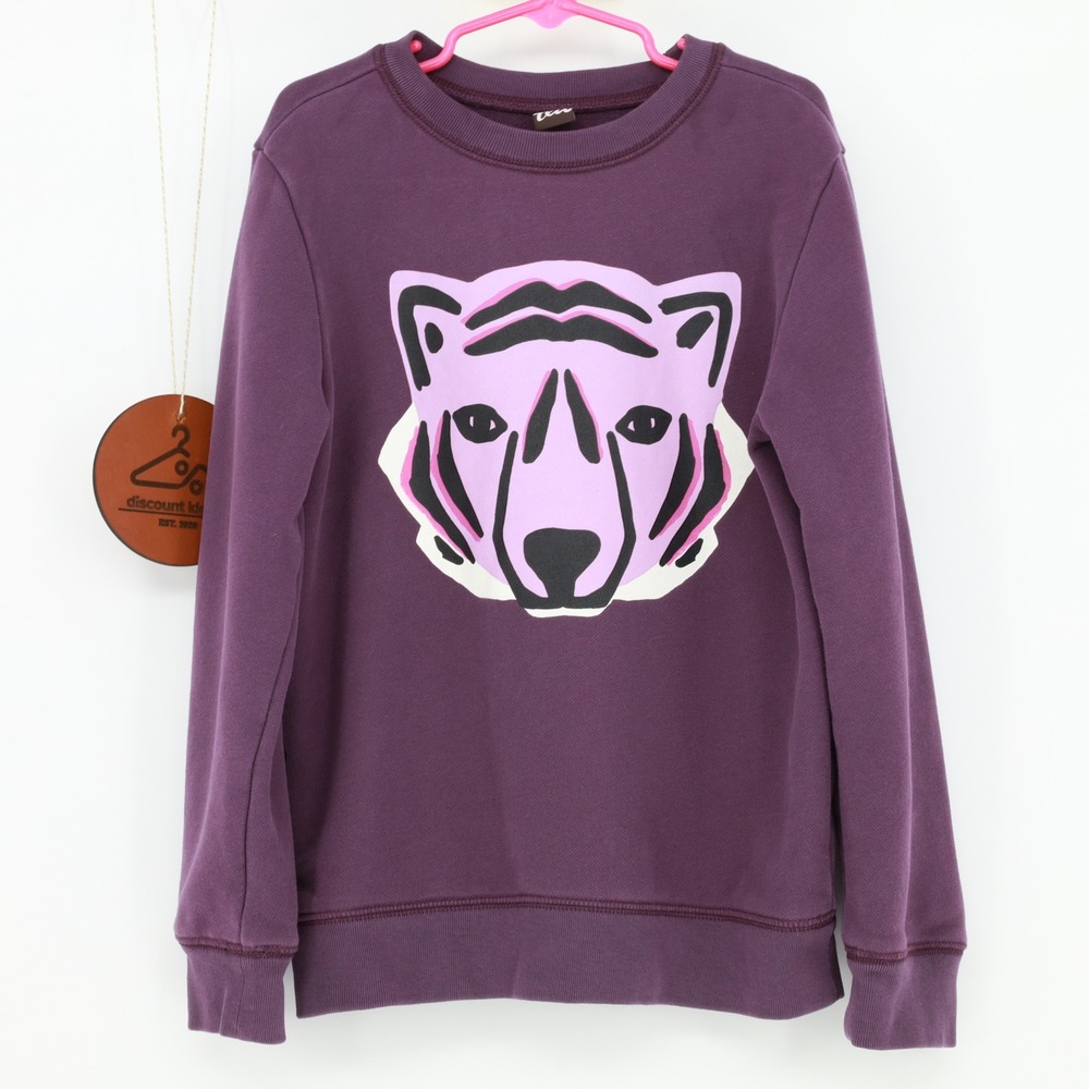 Tea Collection Girls Purple‎ Tiger Graphic Sweatshirt Cotton Blend Pullover